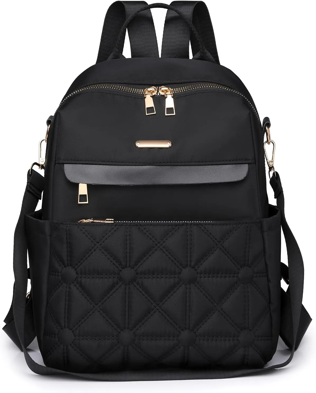 I IHAYNER Nylon Backpack Purse for Women Fashion Multipurpose Handbag Ladies Shoulder Bags Quilted Casual Travel Backpack Black