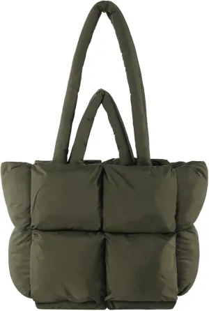 I IHAYNER Puffer Tote Bag for Women Large Quilted Puffy Handbag Lightweight Satchel Purse for Work Travel Padded Shoulder Bag