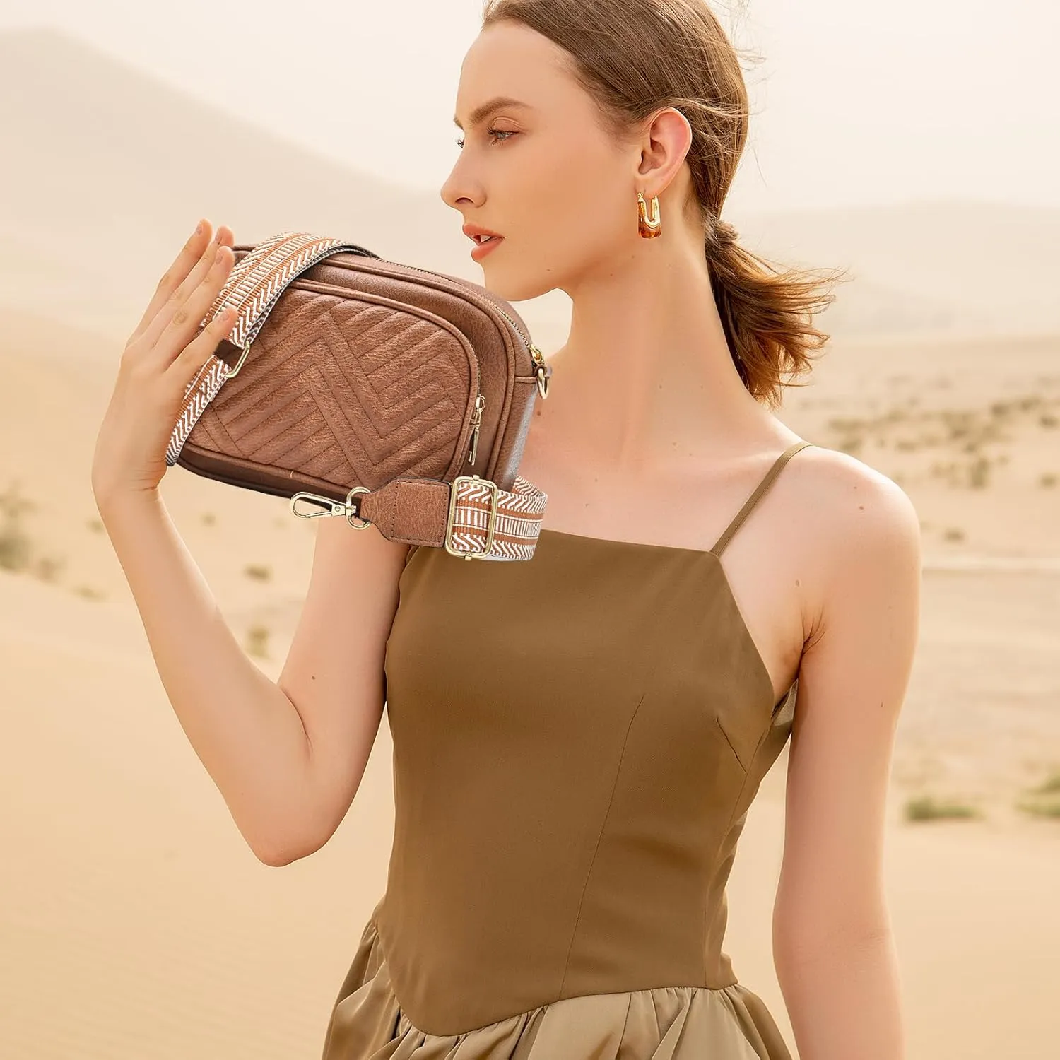 I IHAYNER Small Quilted Crossbody Bags for Women Vegan Leather Purses Designer Shoulder Handbags with Colored Shoulder Strap