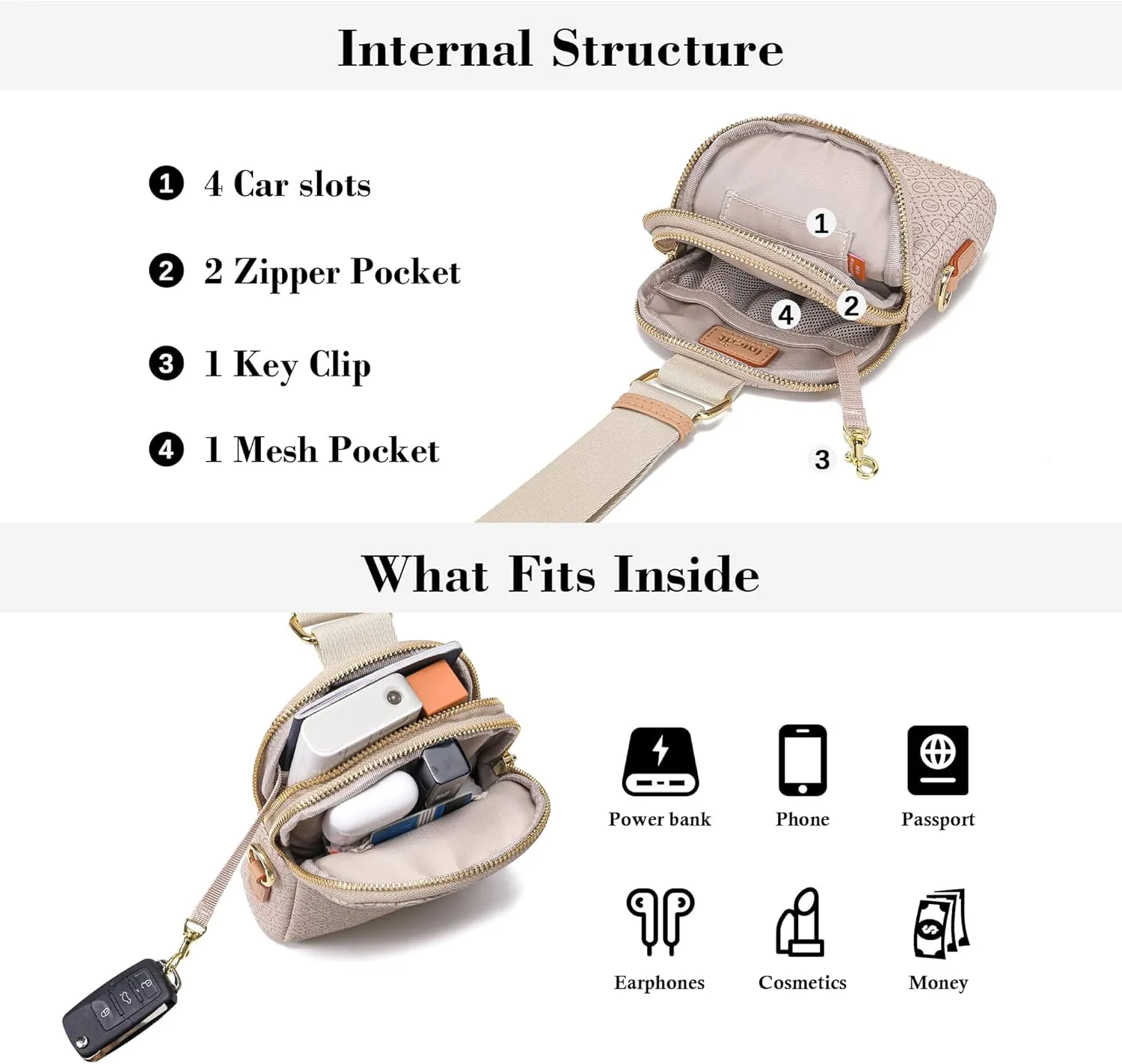 INICAT Travel Small Sling Bag Leather Crossbody Bags for Women Fanny Packs Cross Body Bag for Woman Cross Body Purses