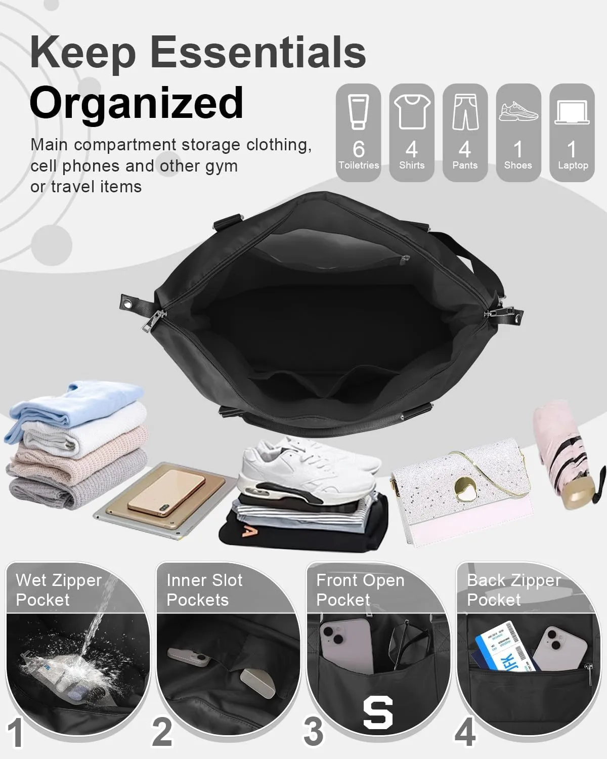 Initial Travel Duffel Bag Sports Gym Bag for Boys Teen Birthday Gifts,Black Personalized Weekender Bag Carry On Tote Bags for Men,Waterproof Overnight Luggage Bag Airplane Travel Essentials(Letter S)