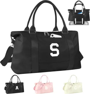 Initial Travel Duffel Bag Sports Gym Bag for Boys Teen Birthday Gifts,Black Personalized Weekender Bag Carry On Tote Bags for Men,Waterproof Overnight Luggage Bag Airplane Travel Essentials(Letter S)
