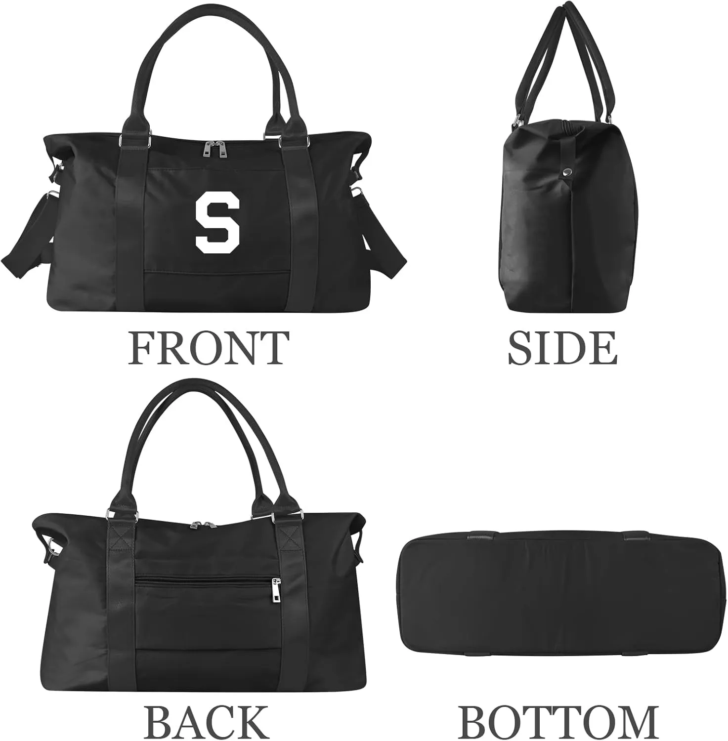 Initial Travel Duffel Bag Sports Gym Bag for Boys Teen Birthday Gifts,Black Personalized Weekender Bag Carry On Tote Bags for Men,Waterproof Overnight Luggage Bag Airplane Travel Essentials(Letter S)
