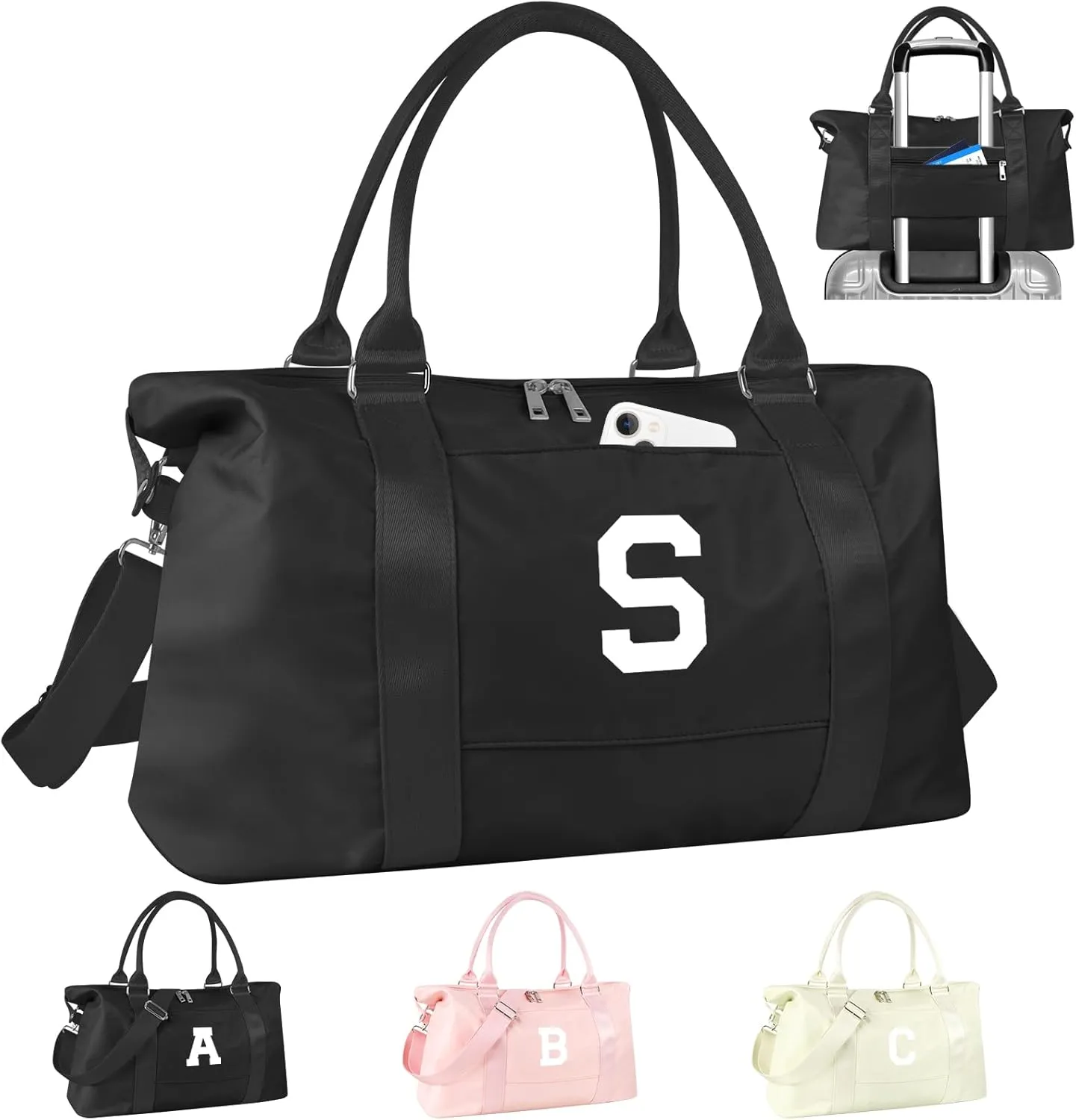 Initial Travel Duffel Bag Sports Gym Bag for Boys Teen Birthday Gifts,Black Personalized Weekender Bag Carry On Tote Bags for Men,Waterproof Overnight Luggage Bag Airplane Travel Essentials(Letter S)