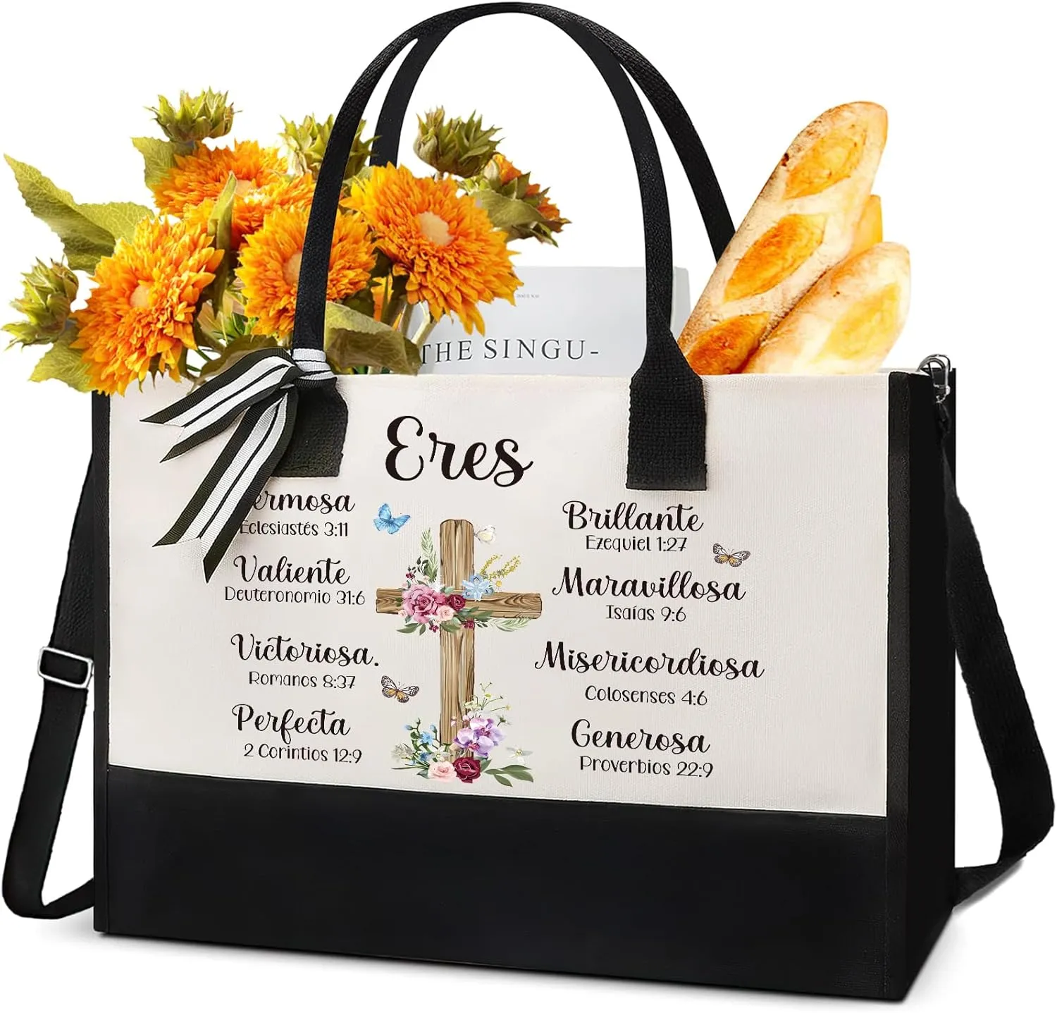 Inspiration Canvas Tote Bag - Christian Gift Reusable Large Grocery Totes Motivation Religious Gifts for Women Scripture New Year Gift Bags for Women Gratitude Birthday Gifts Zipper Handbag