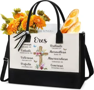 Inspiration Canvas Tote Bag - Christian Gift Reusable Large Grocery Totes Motivation Religious Gifts for Women Scripture New Year Gift Bags for Women Gratitude Birthday Gifts Zipper Handbag