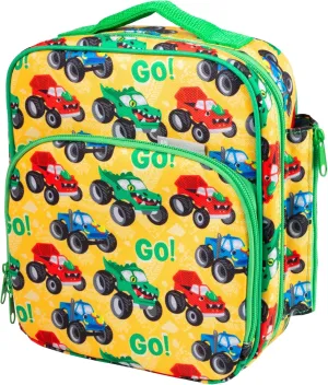 Insulated Lunch Box w Snack Pocket & Water Bottle Holder-Boys or Kids Monster Truck School Lunchbox Tote Keeps Food Hotter or Colder Longer-Reusable Bag Fits Most Bento Boxes, Ice Packs-Back To School