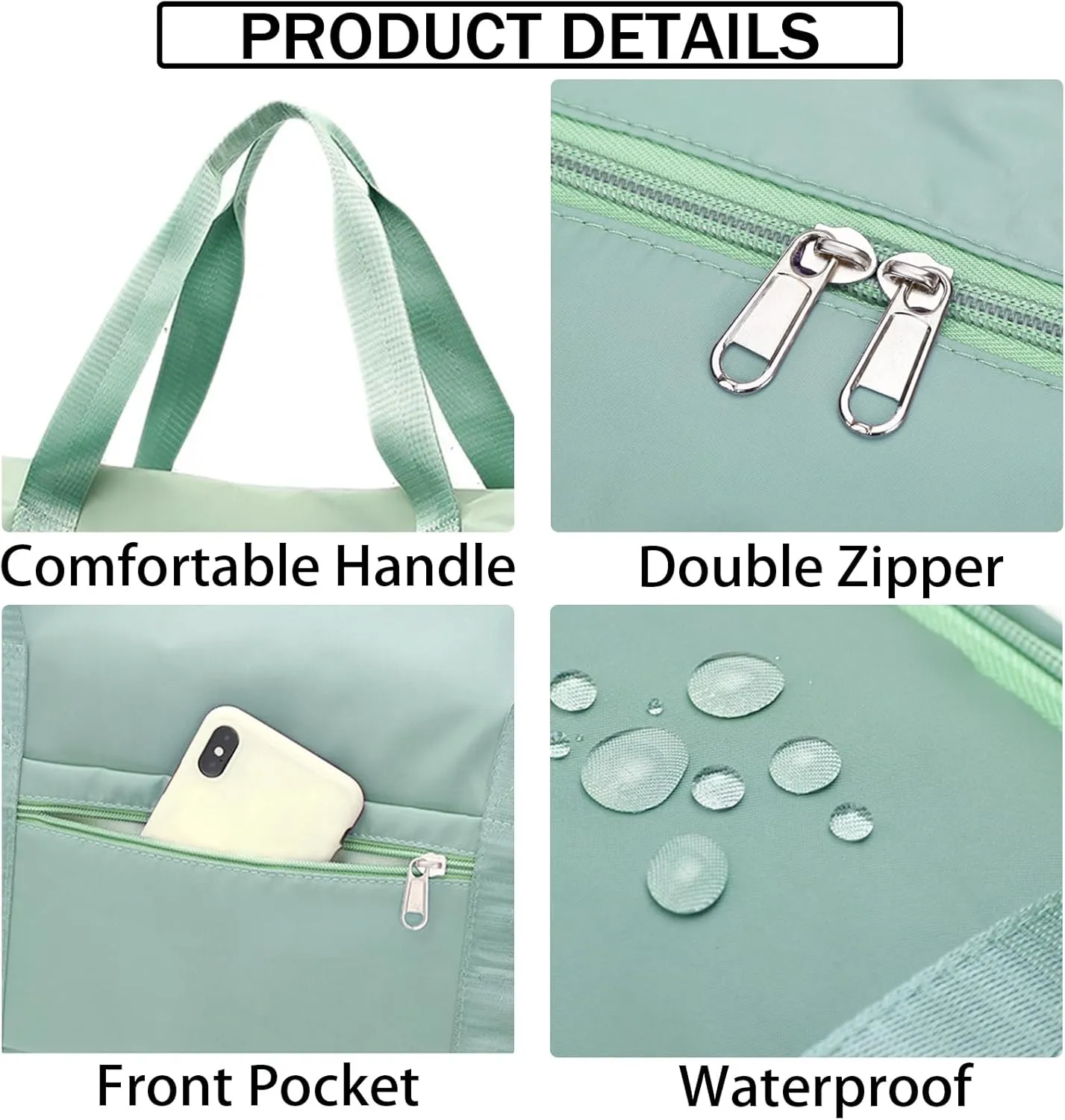 INVODA Travel Bag for Women - Expandable Weekender Overnight & Carry On Sports Tote Gym Bag - Waterproof Foldable Duffel - Green