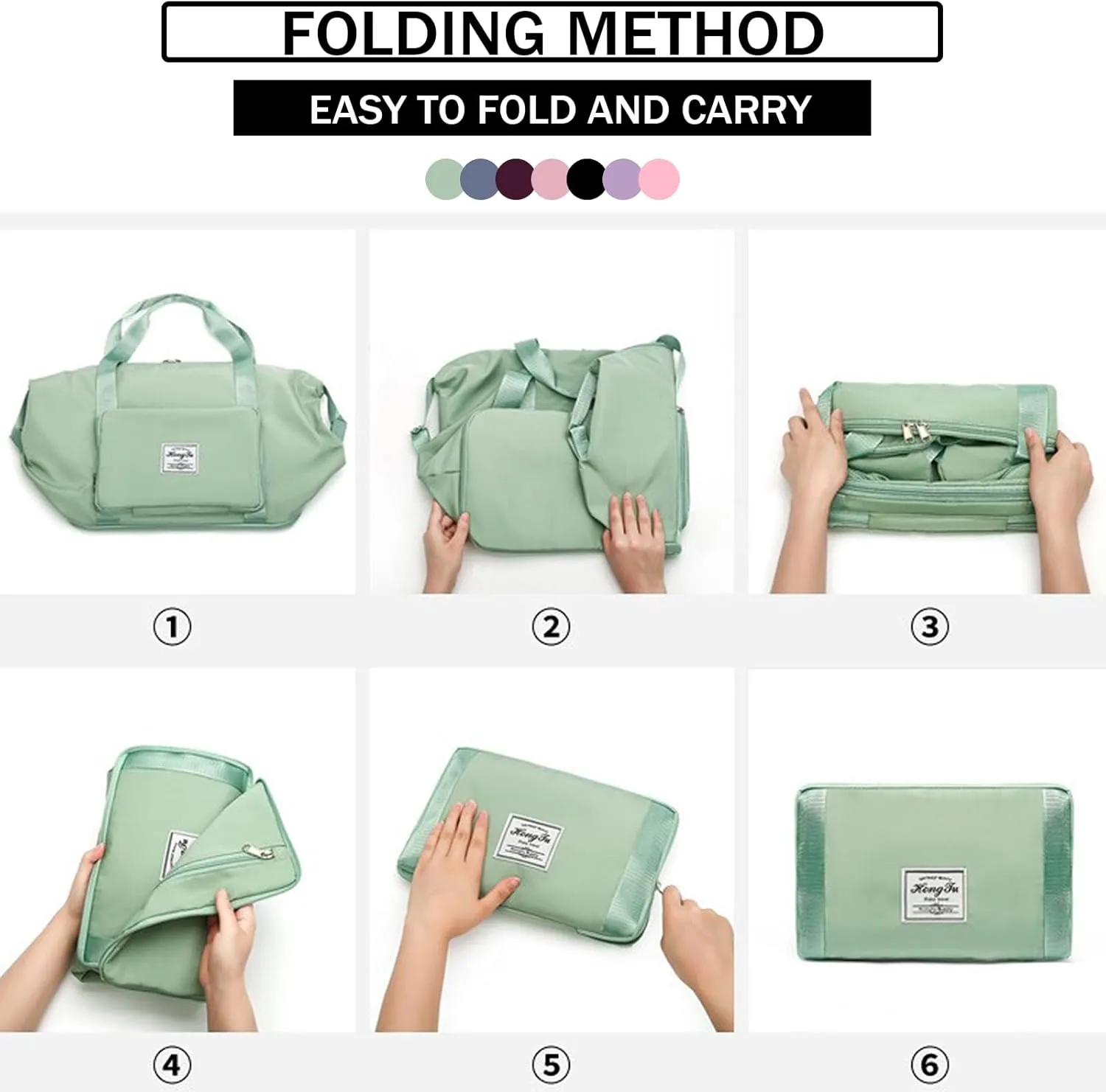 INVODA Travel Bag for Women - Expandable Weekender Overnight & Carry On Sports Tote Gym Bag - Waterproof Foldable Duffel - Green