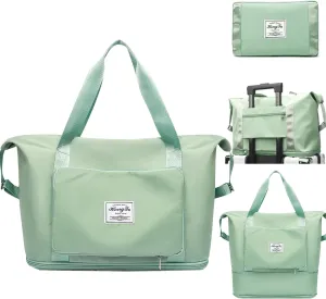 INVODA Travel Bag for Women - Expandable Weekender Overnight & Carry On Sports Tote Gym Bag - Waterproof Foldable Duffel - Green