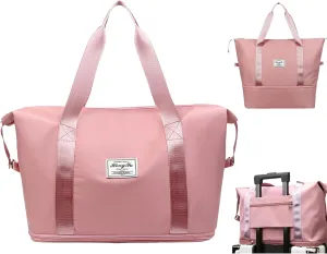 INVODA Travel Duffel Bag For Women and Men Waterproof Expandable Weekender Overnight Bag Carry on Tote Bag Dry Wet Separation Swim Sports Travel Gym Bag (Light Pink)