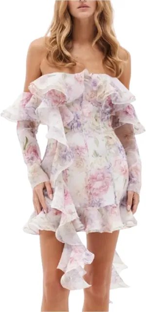 Irregular Ribbon Tube Top Dress, Women's Strapless Floral Mini Dress, 2025 Summer Sweet Cute Casual Dresses