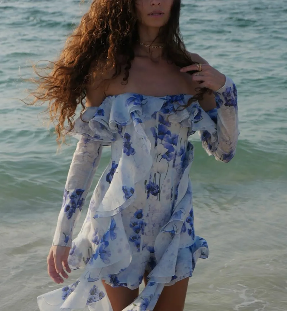 Irregular Ribbon Tube Top Dress, Women's Strapless Floral Mini Dress, 2025 Summer Sweet Cute Casual Dresses