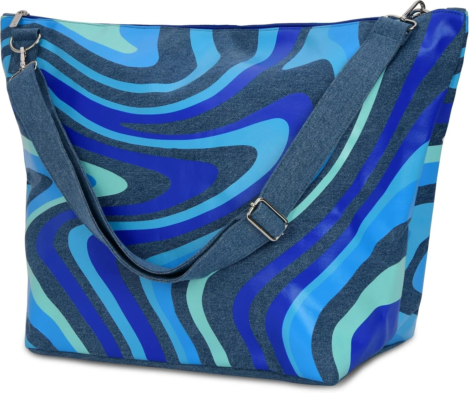 iscream 23.5" x 16" Weekender Travel Tote Bag with Vibrant Nylon Exterior and Adjustable Strap - Blue Denim Swirl