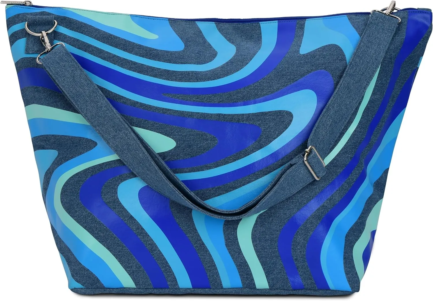 iscream 23.5" x 16" Weekender Travel Tote Bag with Vibrant Nylon Exterior and Adjustable Strap - Blue Denim Swirl