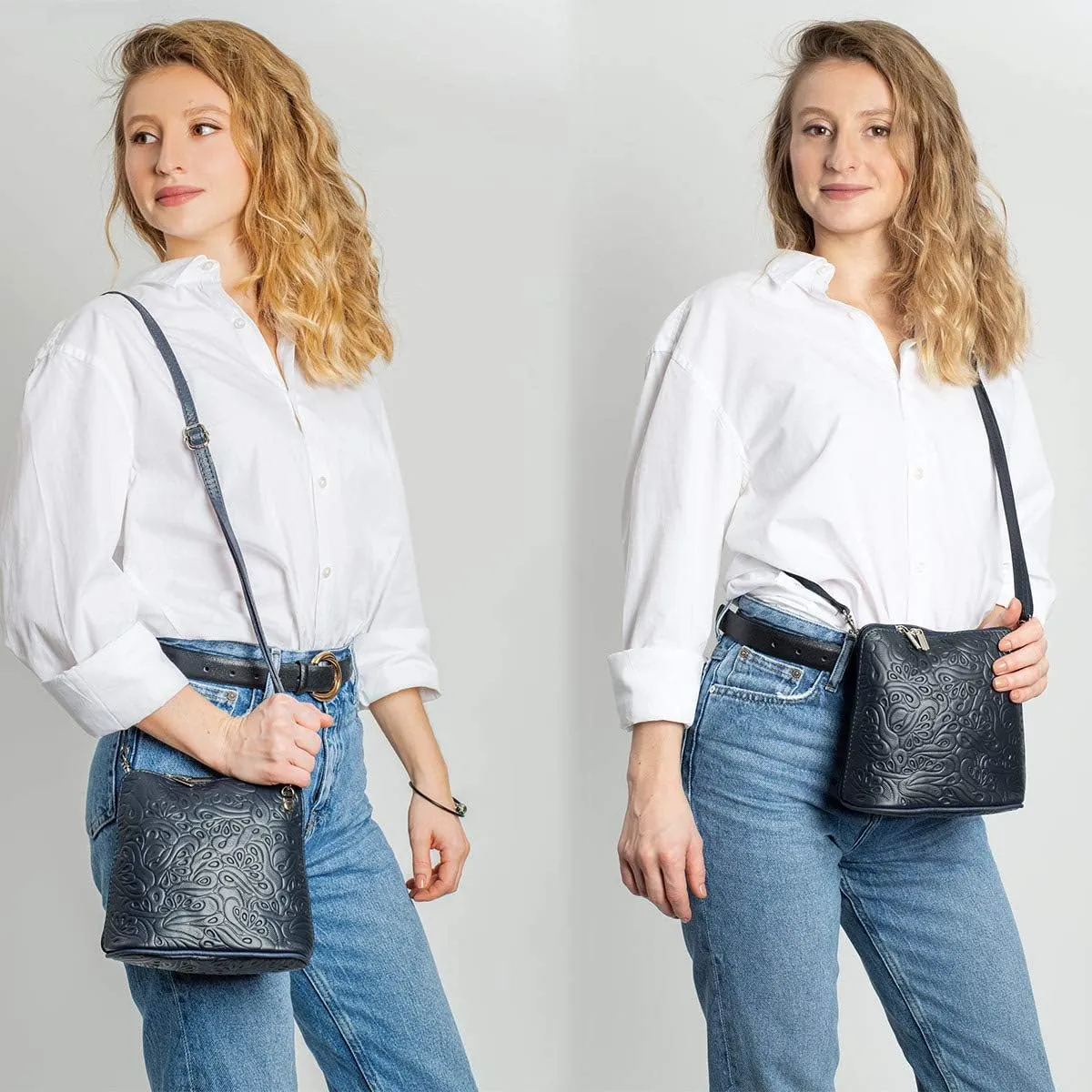 Italian Embossed Genuine Leather Crossbody Shoulder Bag Clutch Handbag For Women
