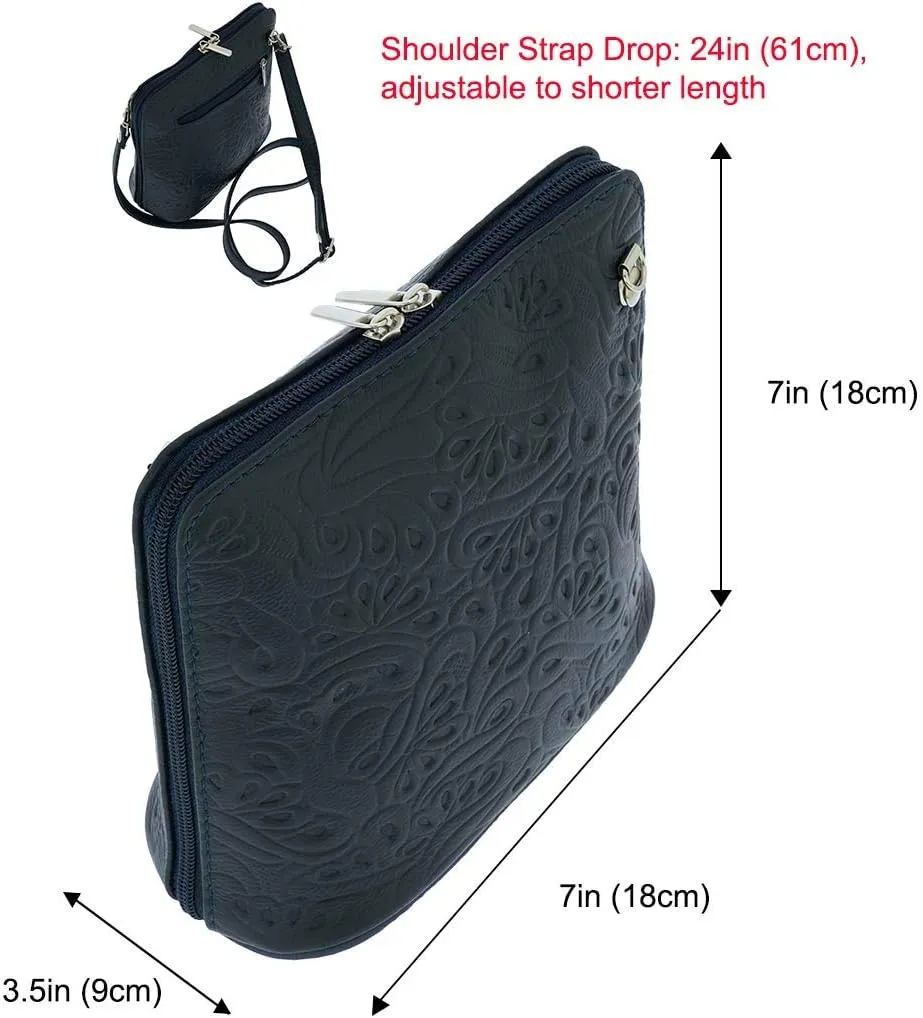 Italian Embossed Genuine Leather Crossbody Shoulder Bag Clutch Handbag For Women