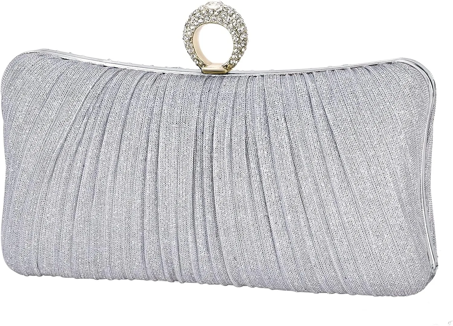 iWISH Womens Golden Glitter Clutch Purse Pleated Evening Bag for Bridal Wedding Party with Rhinestone Ring