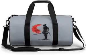 Japanese Samurai General Warrior Round Barrel Gym Sport Bag Small Travel Duffel Bags Reusable Tote for Men Women