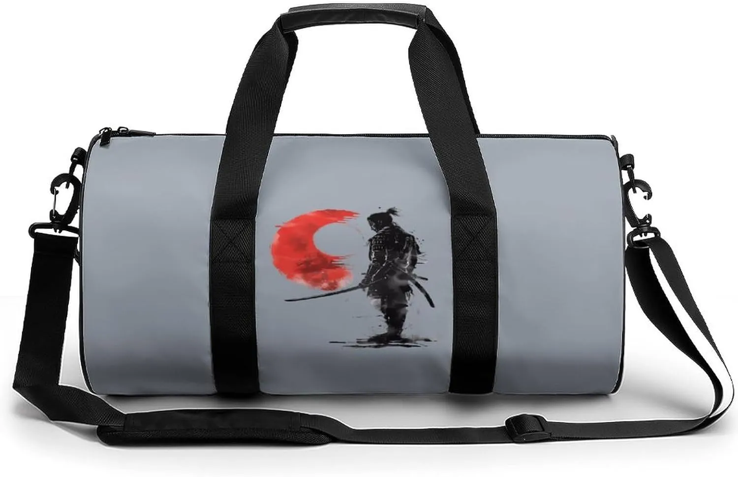 Japanese Samurai General Warrior Round Barrel Gym Sport Bag Small Travel Duffel Bags Reusable Tote for Men Women