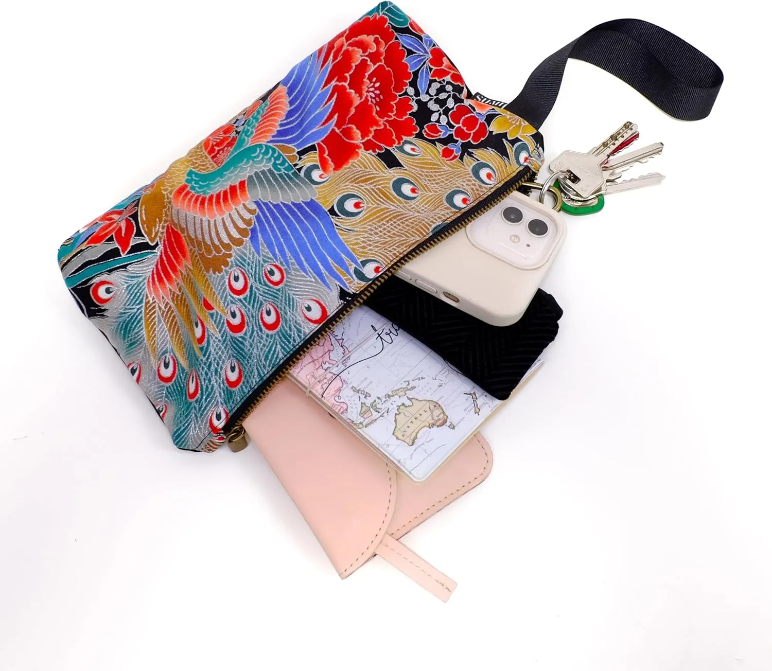 Japanese Style Handbag, Versatile Women's Wristlet Bag, 9.5 x 6.7 in. Zipper, Traditional Japanese Print
