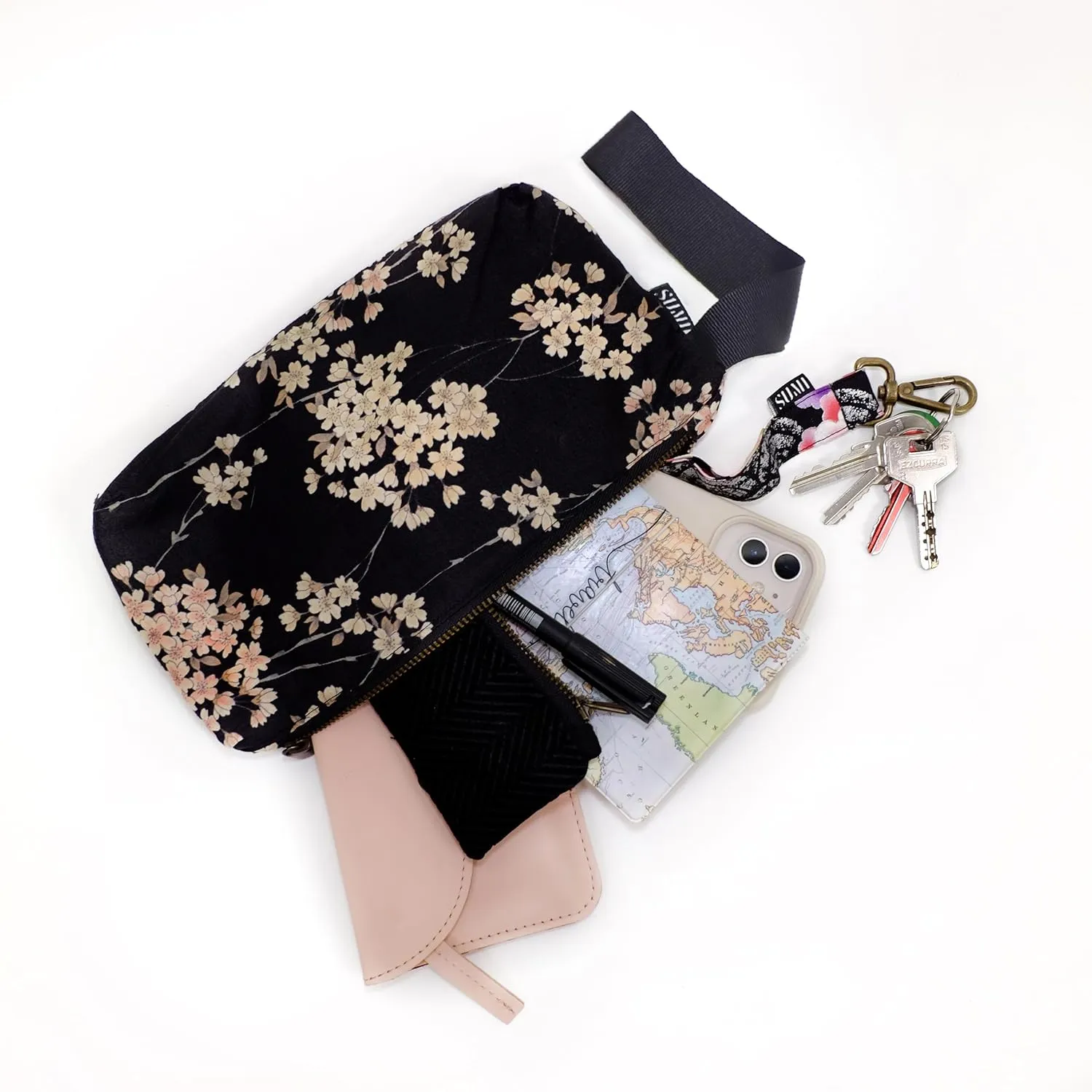 Japanese Style Handbag, Versatile Women's Wristlet Bag, 9.5 x 6.7 in. Zipper, Traditional Japanese Print