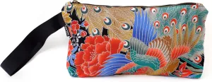 Japanese Style Handbag, Versatile Women's Wristlet Bag, 9.5 x 6.7 in. Zipper, Traditional Japanese Print