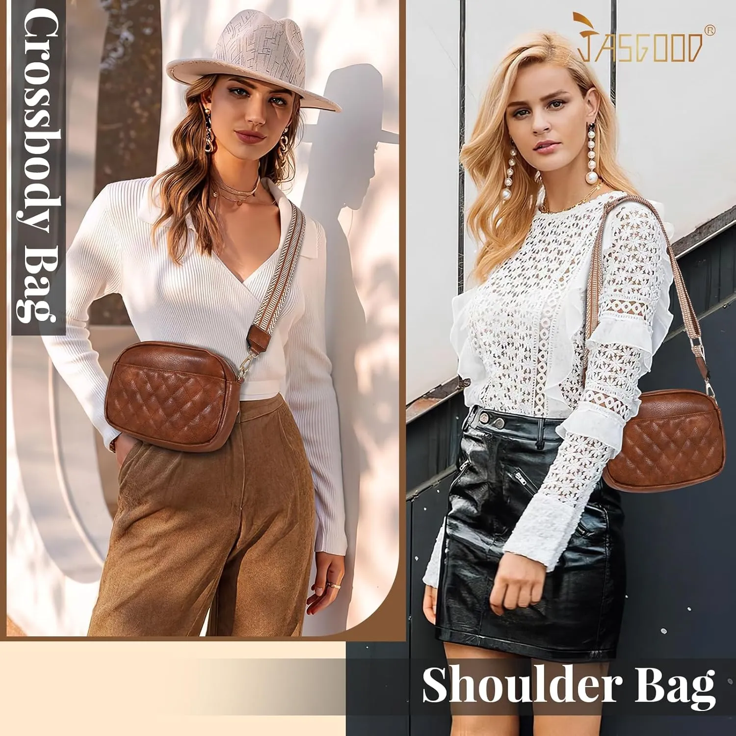 JASGOOD Crossbody Bags for Women, Leather Shoulder Purse and Handbags with Adjustable Strap