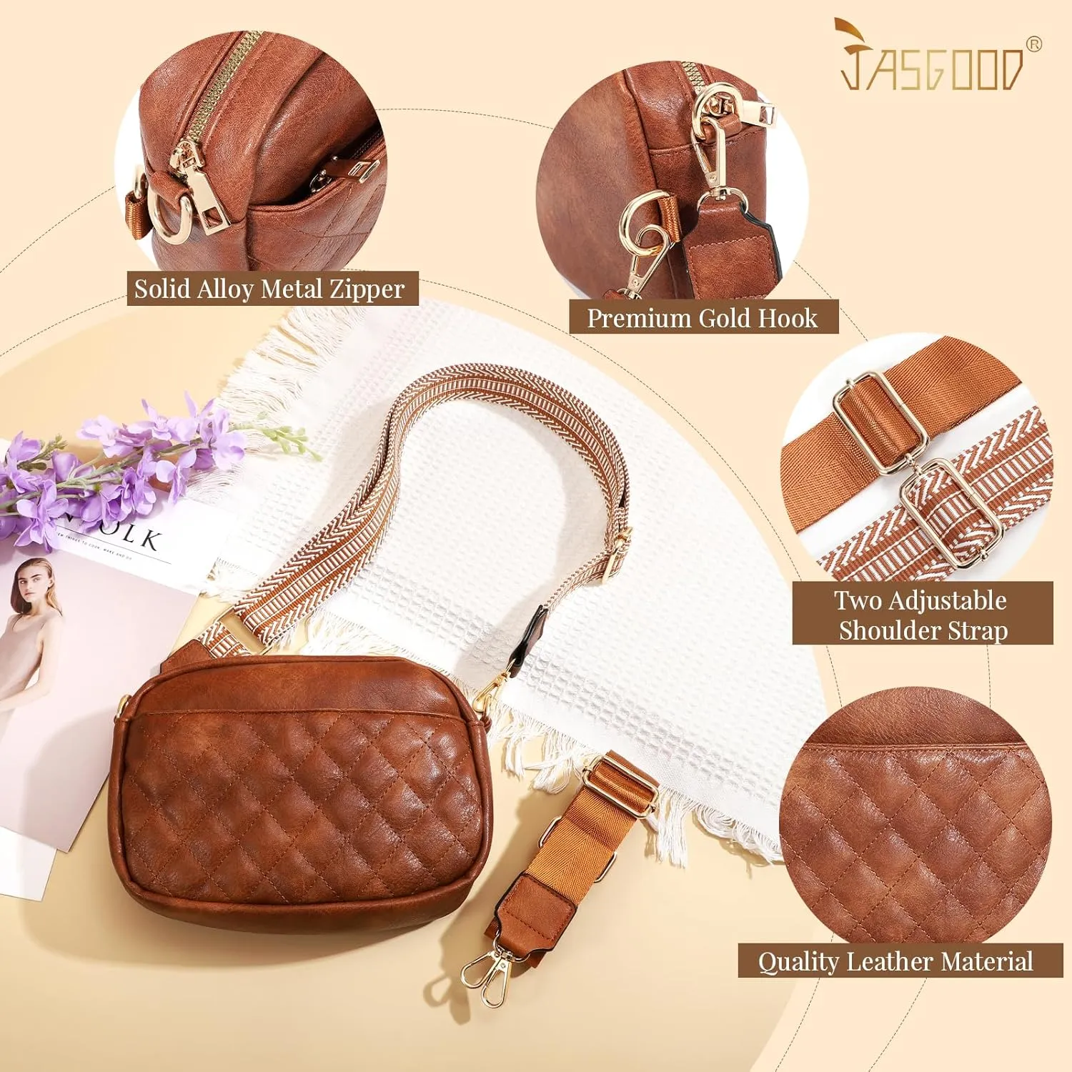 JASGOOD Crossbody Bags for Women, Leather Shoulder Purse and Handbags with Adjustable Strap