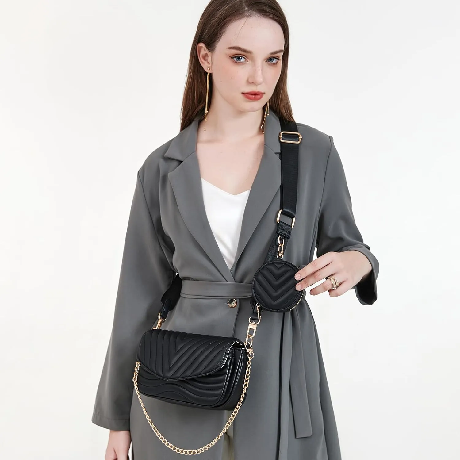 JEEHAN Quilted Crossbody Bags for women Designer Shoulder Handbags Small Purse