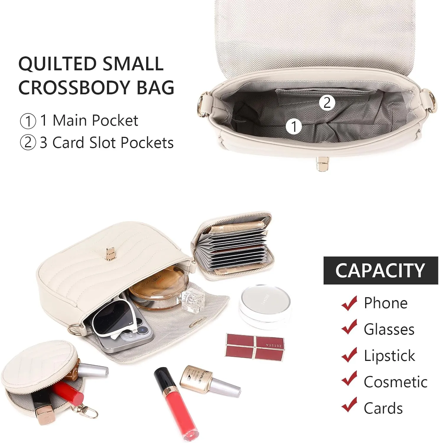 JEEHAN Quilted Crossbody Bags for women Designer Shoulder Handbags Small Purse