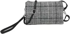 JEN & CO. Riley Plaid Black/White Crossbody Bag - Vegan Leather Trendy Wristlet Purse for Women, Pockets and Cardholders