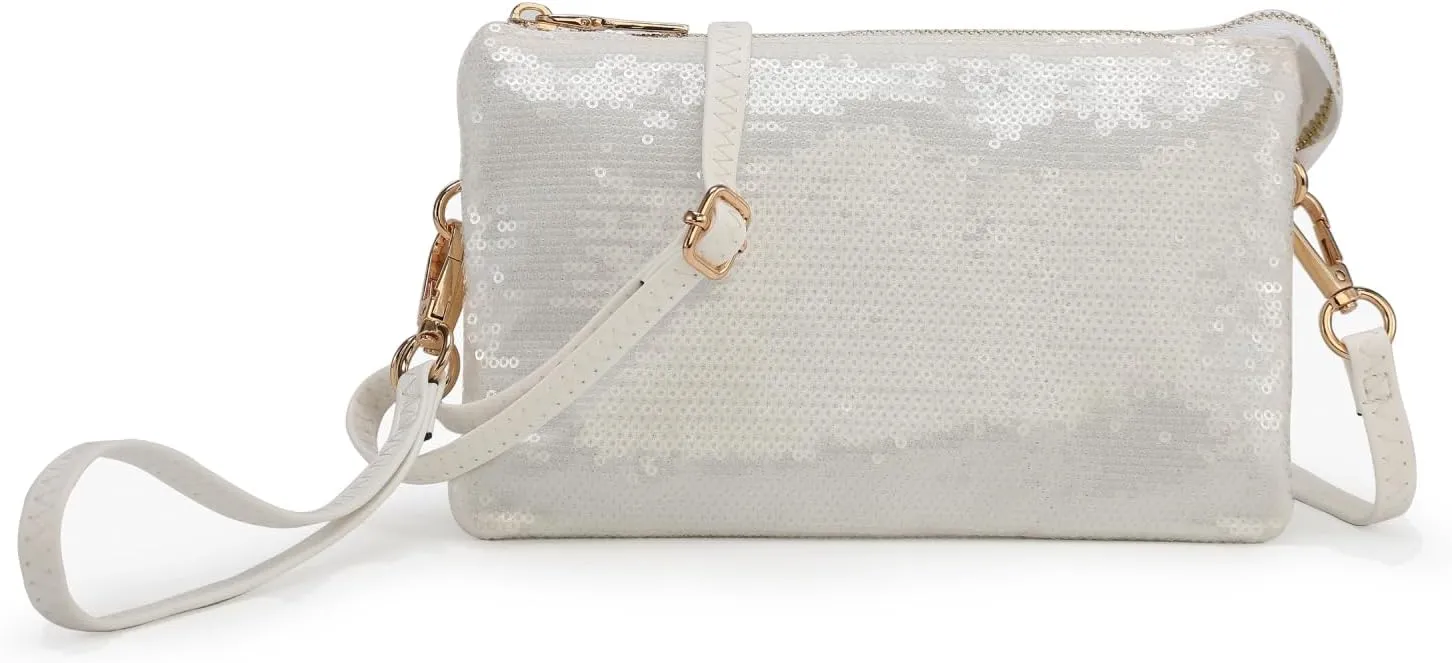 JEN & CO. Riley Sequin Small Crossbody Bags Wristlet Wallets Clutch Purses Shoulder Handbag for Women
