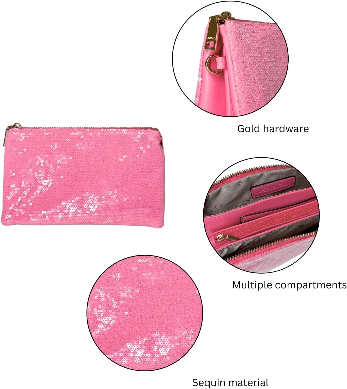 JEN & CO. Riley Sequin Small Crossbody Bags Wristlet Wallets Clutch Purses Shoulder Handbag for Women