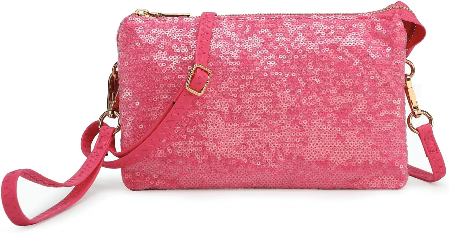 JEN & CO. Riley Sequin Small Crossbody Bags Wristlet Wallets Clutch Purses Shoulder Handbag for Women