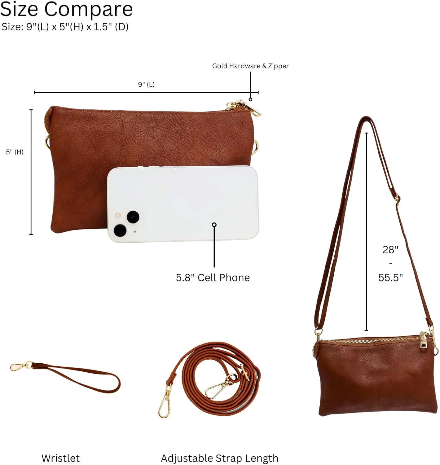 JEN & CO. Riley Small Crossbody Bags Vegan Leather Wristlet Wallets Clutch Purses Shoulder Handbag for Women