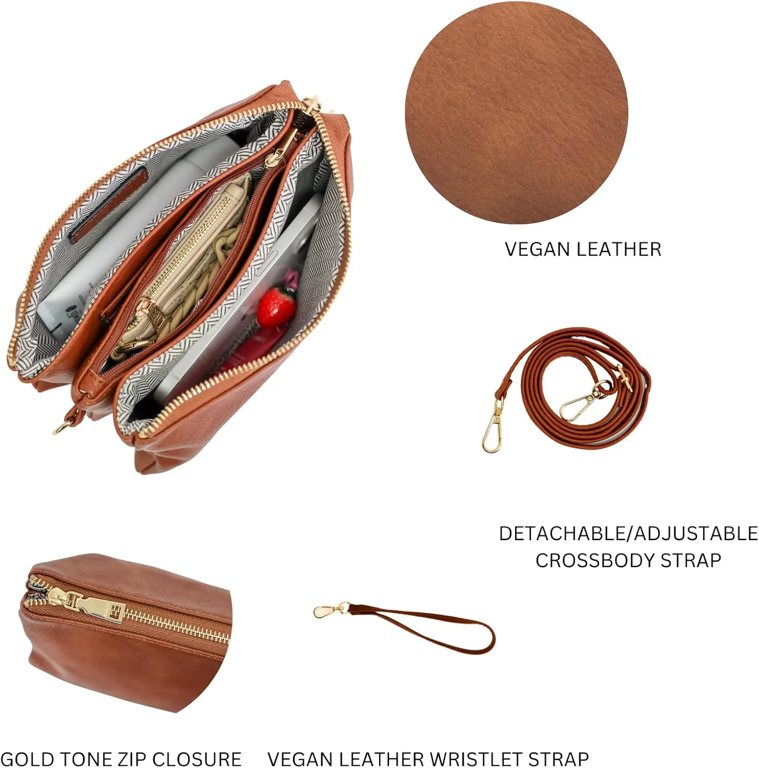 JEN & CO. Riley Small Crossbody Bags Vegan Leather Wristlet Wallets Clutch Purses Shoulder Handbag for Women