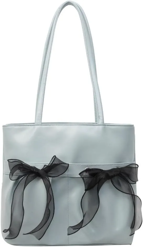JHTPSLR Coquette Tote Bag Women Lace Ribbon Bow Tie Balletcore Leather Tote Bag Vanilla Aesthetic Shoulder Bag Hand Bags