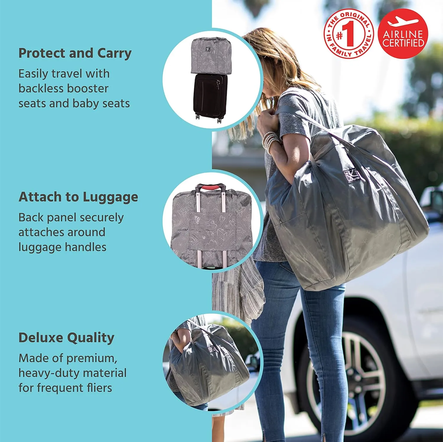 J.L. Childress Go-Go Travel Bag for Backless Booster Seats and Compact Strollers - Fits gb Pockit and BabyZen Yoyo - Booster Seat Travel Bag - Deluxe