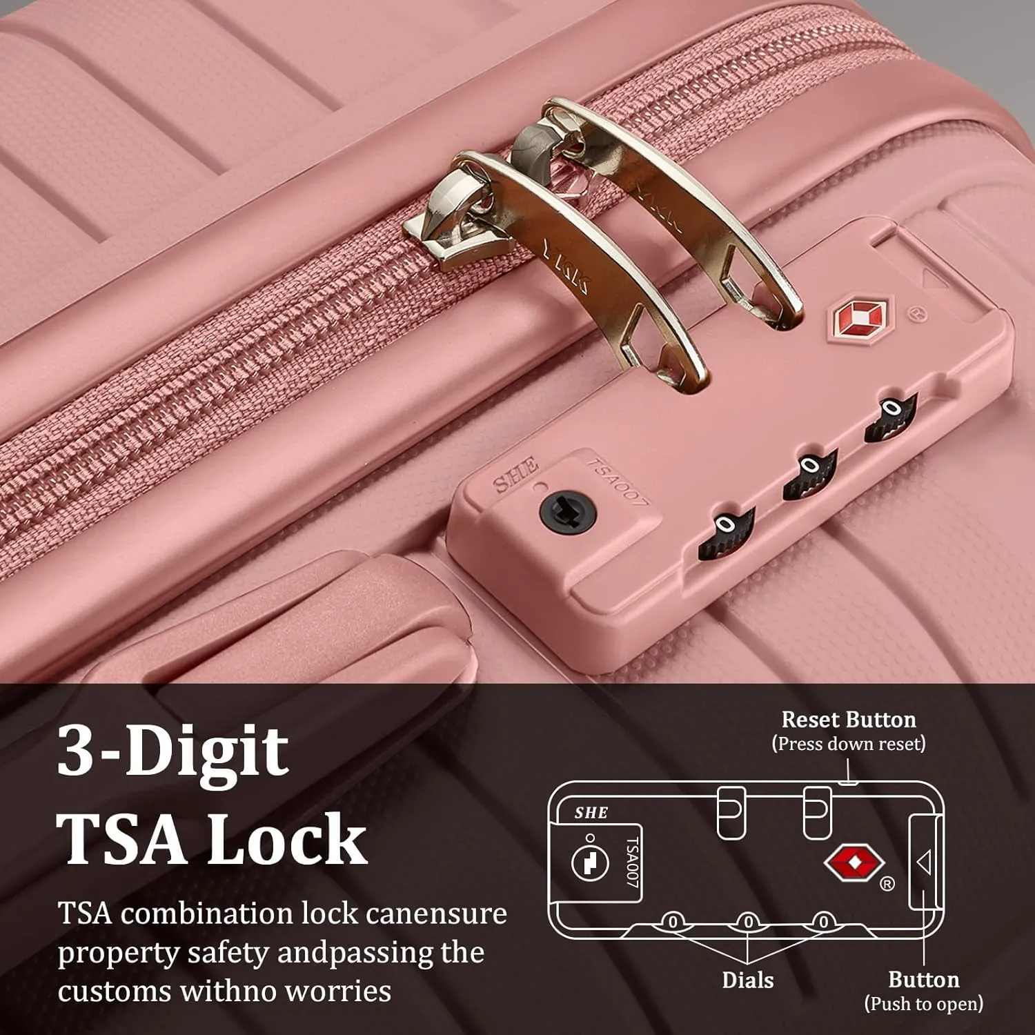 Joyway Luggage Sets 6 Piece PP Hardside Carry on Suitcase with Spinner Wheels and TSA Lock for Travel, Rose Gold