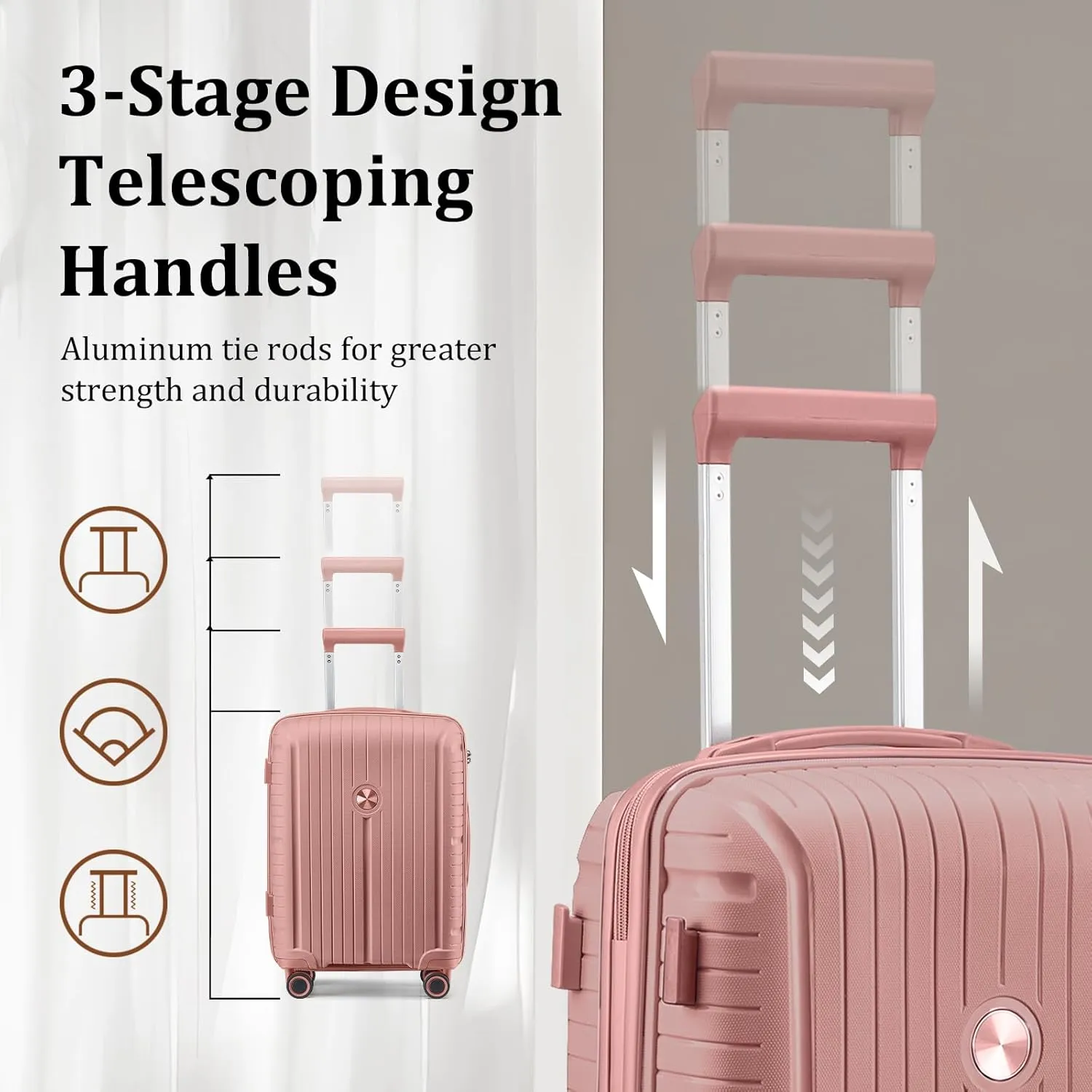 Joyway Luggage Sets 6 Piece PP Hardside Carry on Suitcase with Spinner Wheels and TSA Lock for Travel, Rose Gold