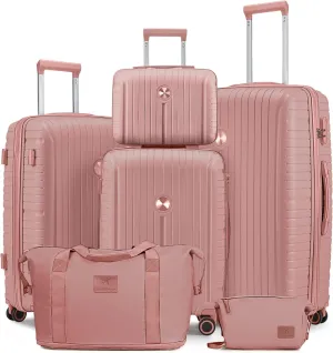 Joyway Luggage Sets 6 Piece PP Hardside Carry on Suitcase with Spinner Wheels and TSA Lock for Travel, Rose Gold