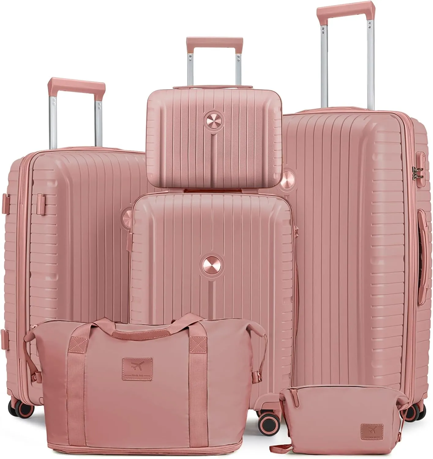 Joyway Luggage Sets 6 Piece PP Hardside Carry on Suitcase with Spinner Wheels and TSA Lock for Travel, Rose Gold