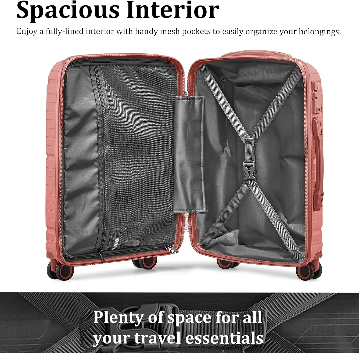 Joyway Luggage Sets 6 Piece PP Hardside Carry on Suitcase with Spinner Wheels and TSA Lock for Travel, Rose Gold