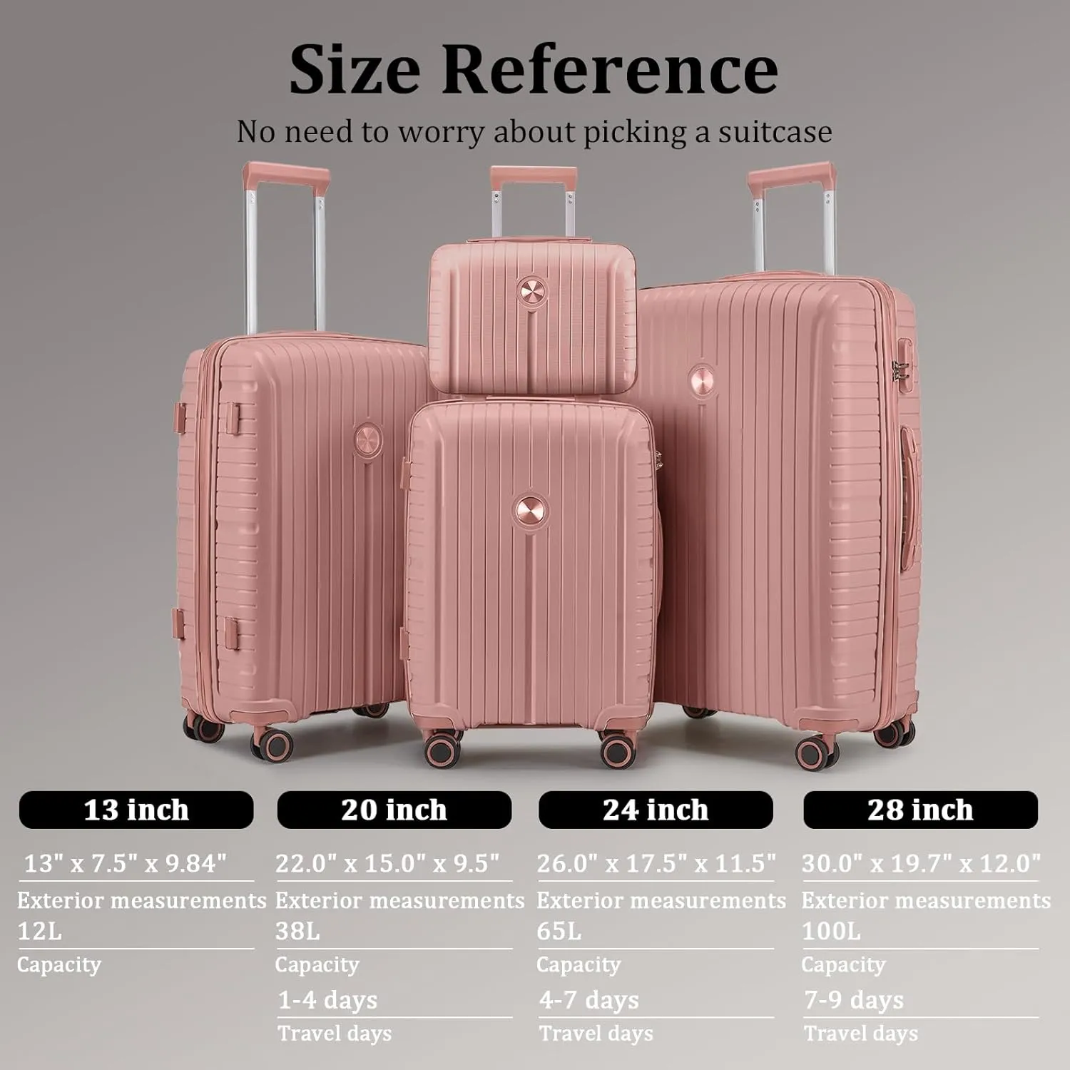 Joyway Luggage Sets 6 Piece PP Hardside Carry on Suitcase with Spinner Wheels and TSA Lock for Travel, Rose Gold