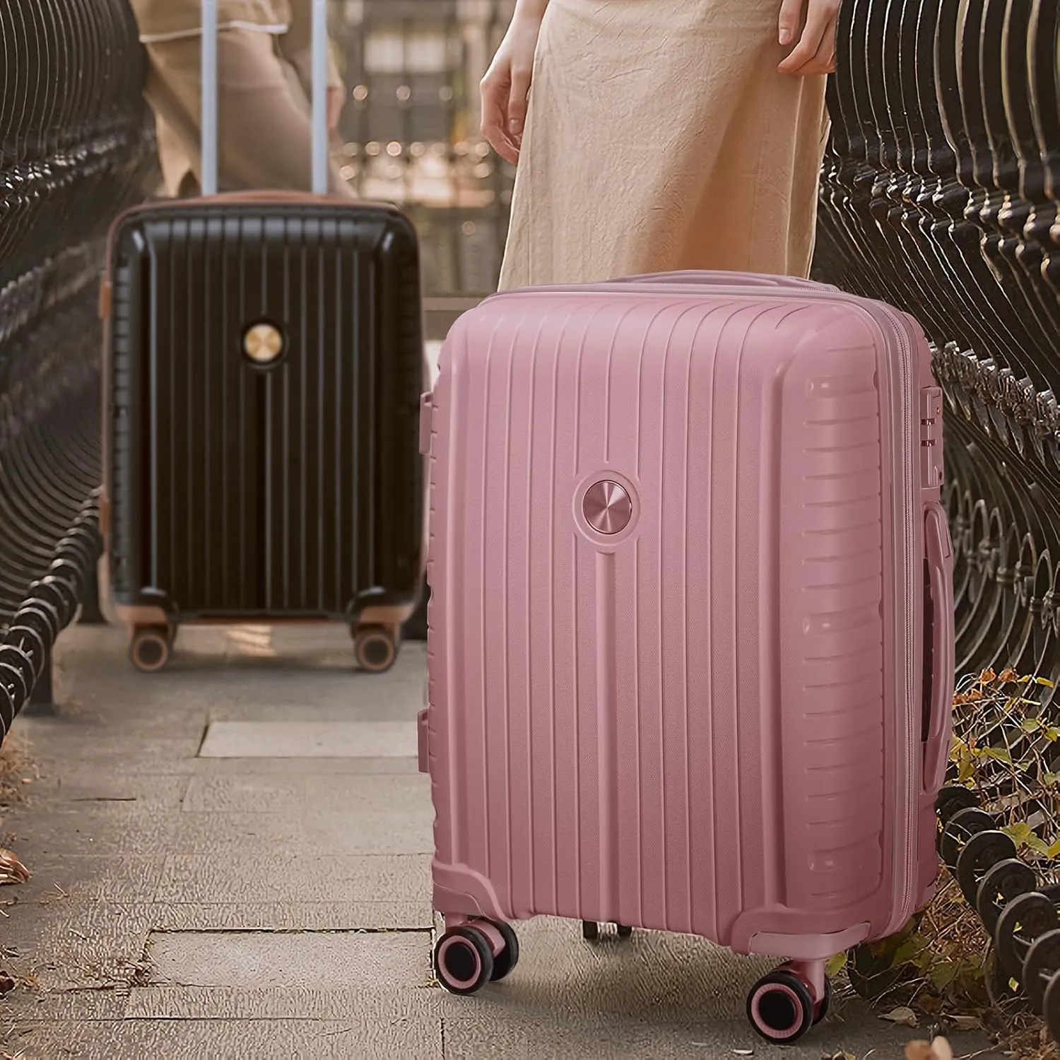 Joyway Luggage Sets 6 Piece PP Hardside Carry on Suitcase with Spinner Wheels and TSA Lock for Travel, Rose Gold