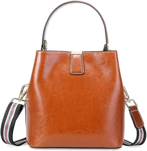 JSEIAJB Bag Women's Bag Wax Leather Leather Women's Bag Portable Bucket Bag Everything Sigle Shoulder Crossbody Bag