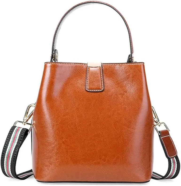 JSEIAJB Bag Women's Bag Wax Leather Leather Women's Bag Portable Bucket Bag Everything Sigle Shoulder Crossbody Bag