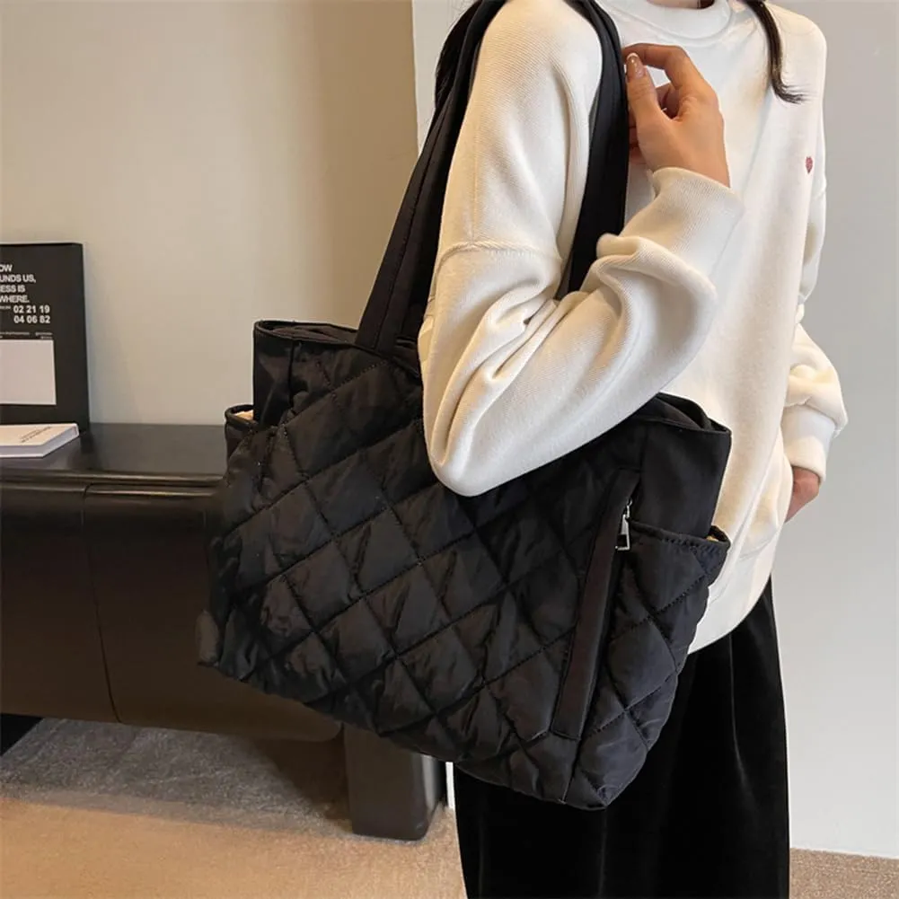 Juoxeepy Quilted Tote Bag for Women Puffer Hobo Handbag Padding Quilted Bag Trendy Lightweight Shoulder Bag Casual