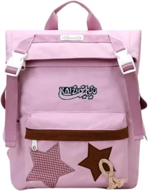 jupkem Aesthetic Backpack Fashion Star Tote Backpack Korea Preppy Shoulder Bags Cute Carry on Bag Y2k Vintage Everyday Bags(pink)